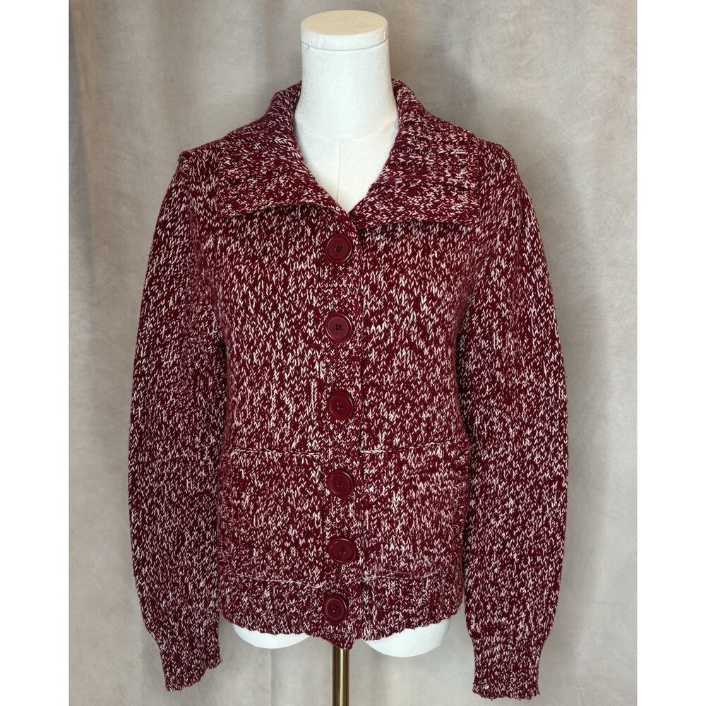 Vtg Burgundy Knit Cardigan Women’s M Button Front Made in Japan Textured Sweater